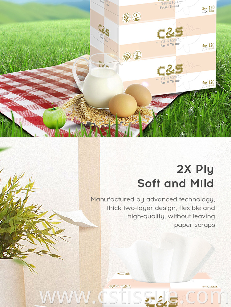 Good Price 2 Ply 120 Sheets No Harmful Chemicals Facial Paper Box Pack Facial Tissue